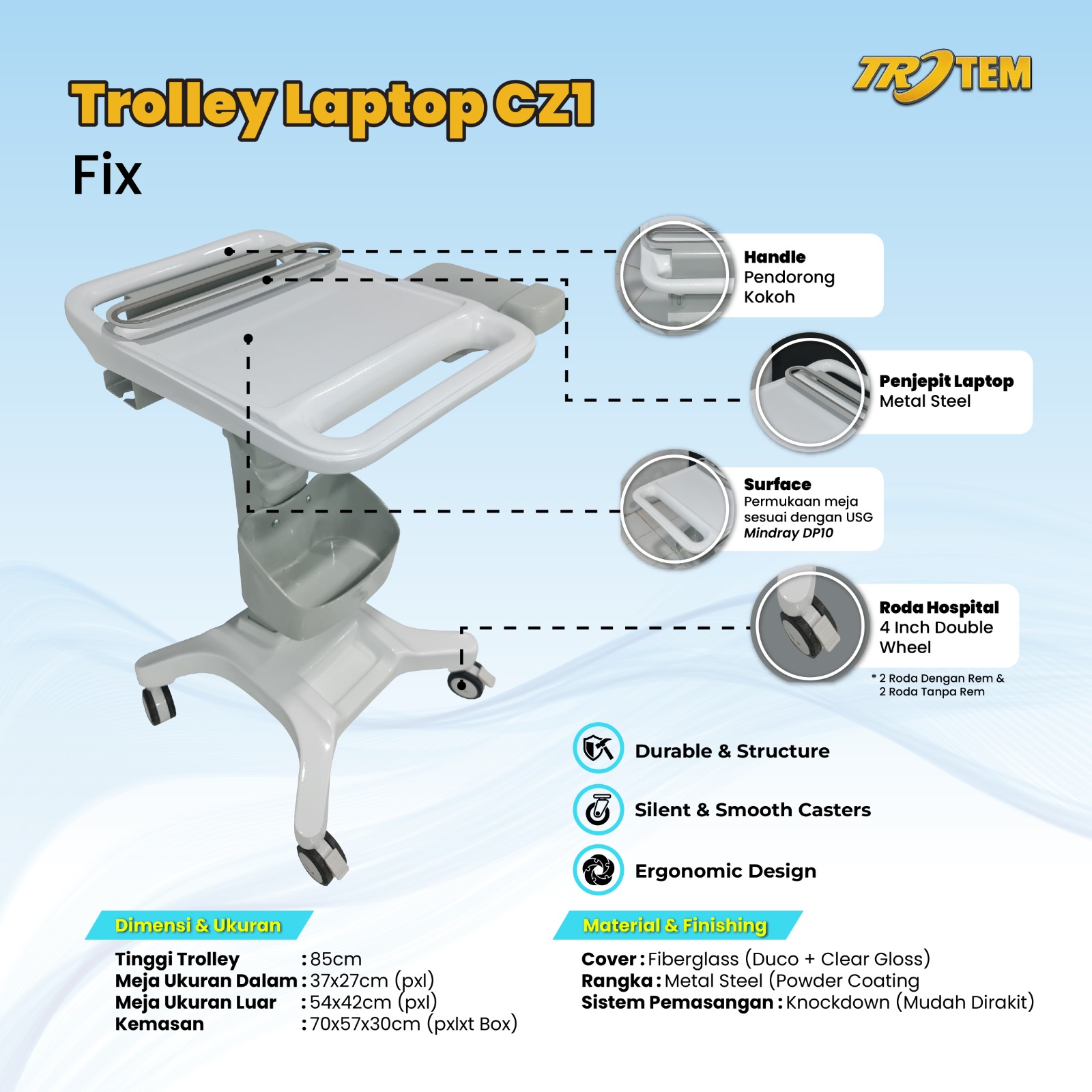 Troli Laptop Cz1 Fix Hospital & Office Trolley by Trotem