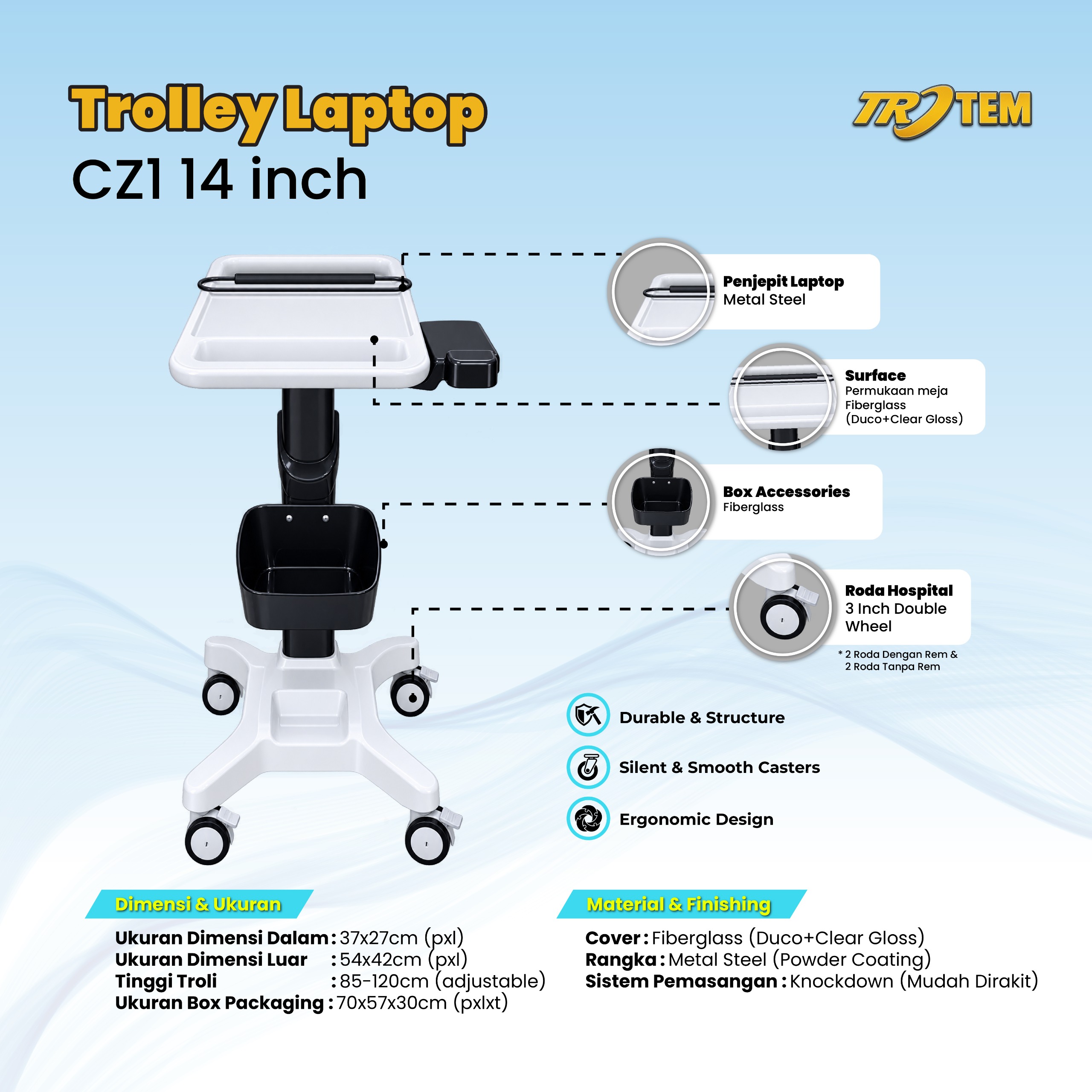 Troli Laptop Cz1 Hospital & Office Trolley by Trotem