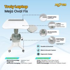 Troli Laptop Meja Oval Fix Hospital & Office Trolley by Trotem