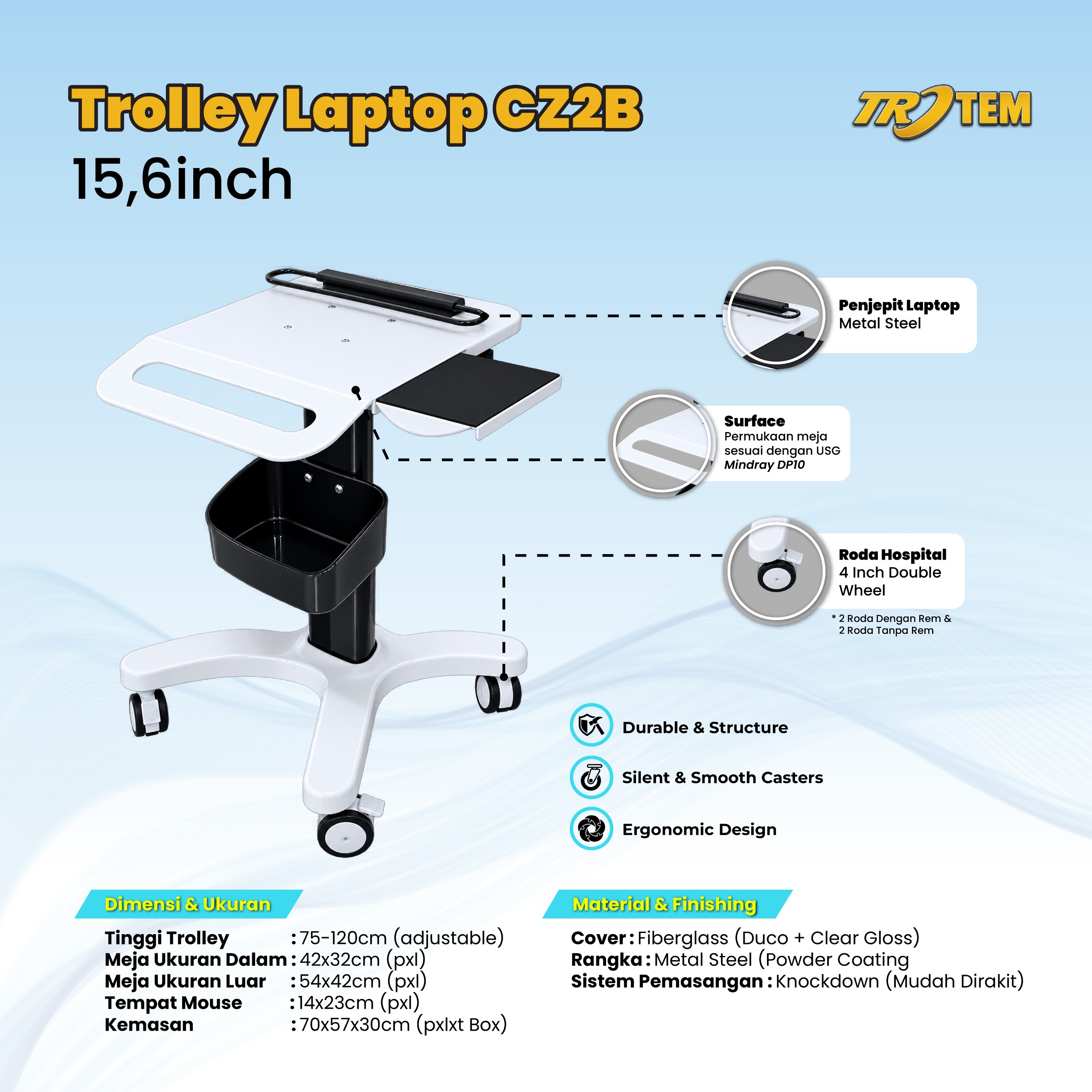 Troli Laptop Cz2B 15,6 Inch Hospital & Office Trolley by Trotem