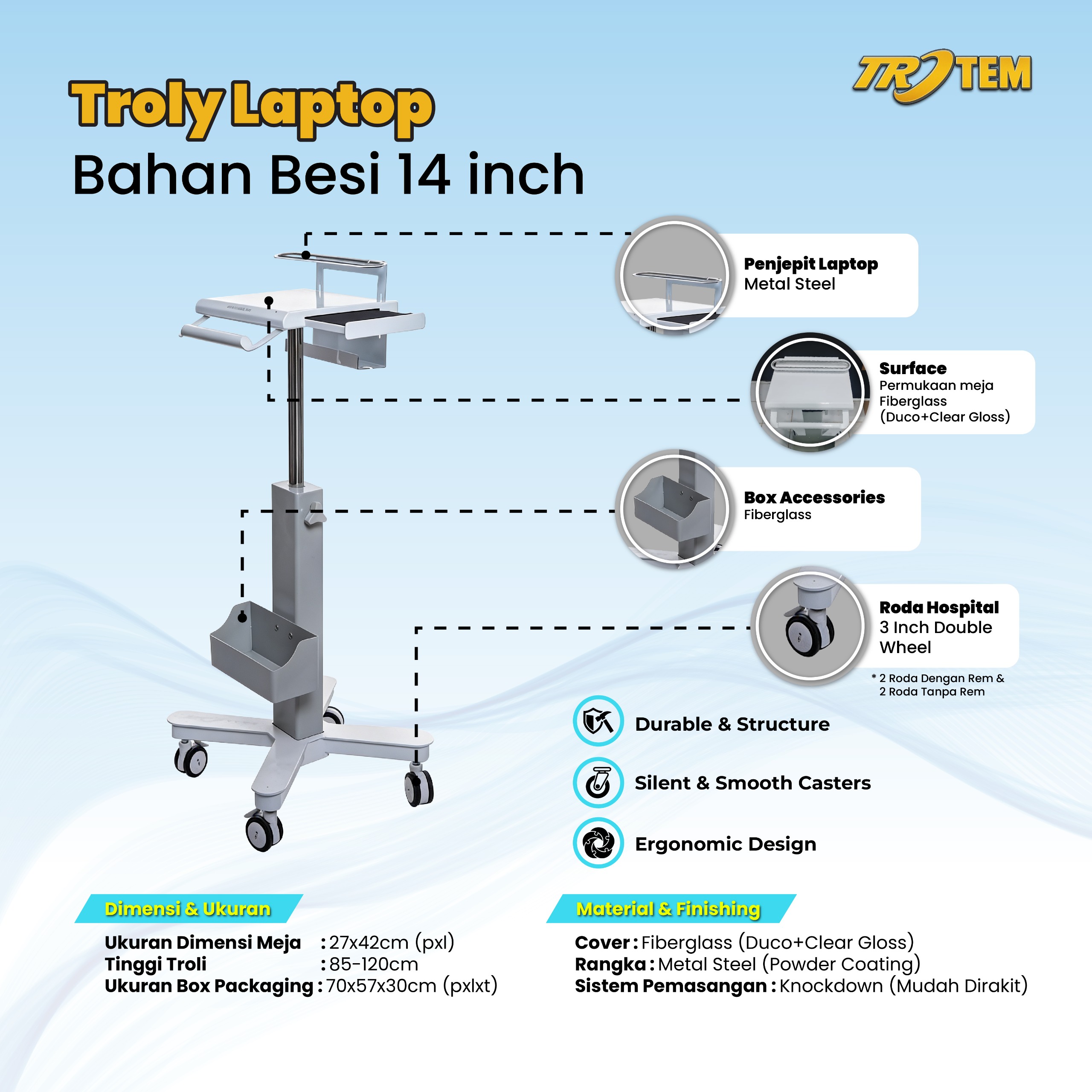 Troli Laptop TR14 Hospital & Office Trolley by Trotem